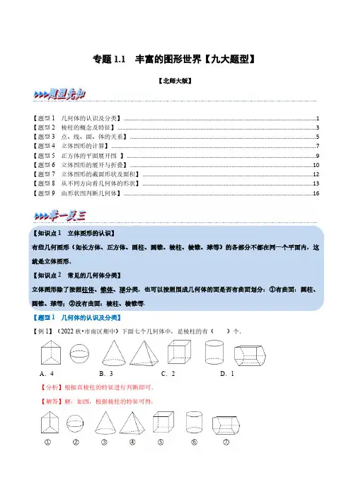 专题1.1 丰富的图形世界【九大题型】(举一反三)(北师大版)(解析版)