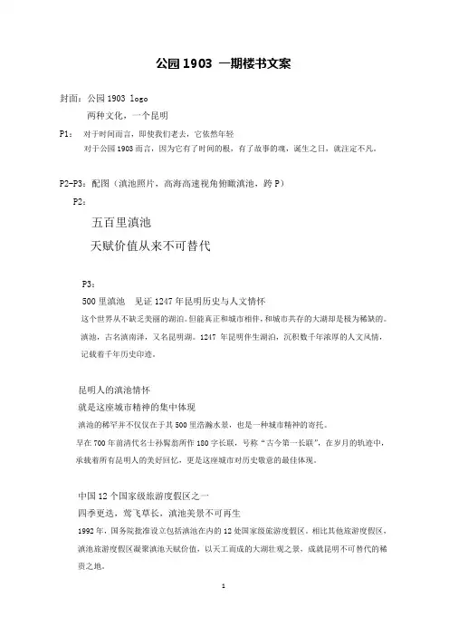 公园1903一期楼书文案.