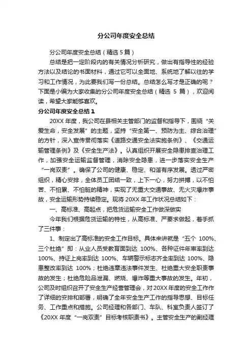 分公司年度安全总结（精选5篇）