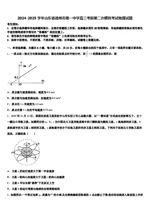 2024-2025学年山东省德州市第一中学高三考前第二次模拟考试物理试题含解析