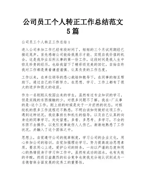 公司员工个人转正工作总结范文5篇