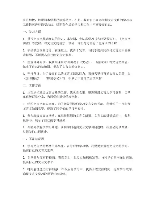 文言文班个人工作总结范文