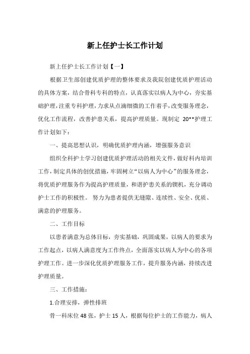 新上任护士长工作计划