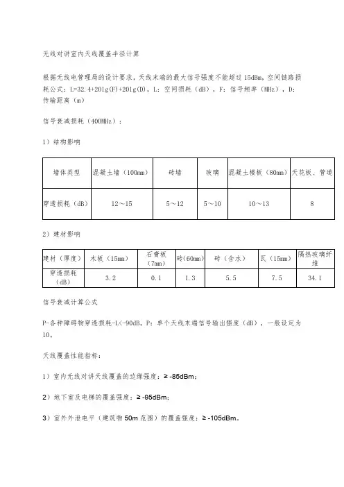 无线对讲室内天线覆盖半径计算