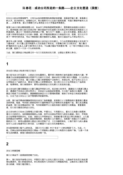陈春花：成功公司所走的一条路——企业文化塑造（深度）