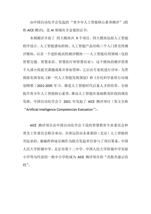 AICE青少年人工智能核心素养测评含金量