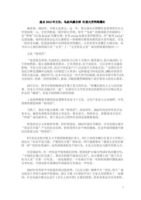 盘点2012年文化事件热点