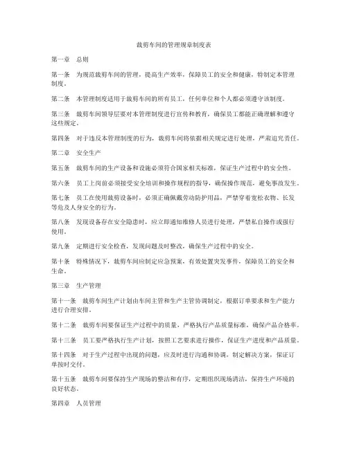 裁剪车间的管理规章制度表