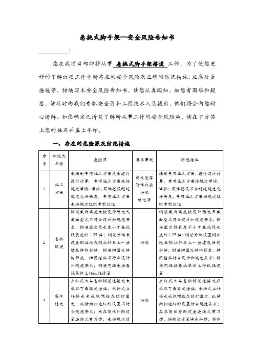 悬挑式脚手架—安全风险告知书