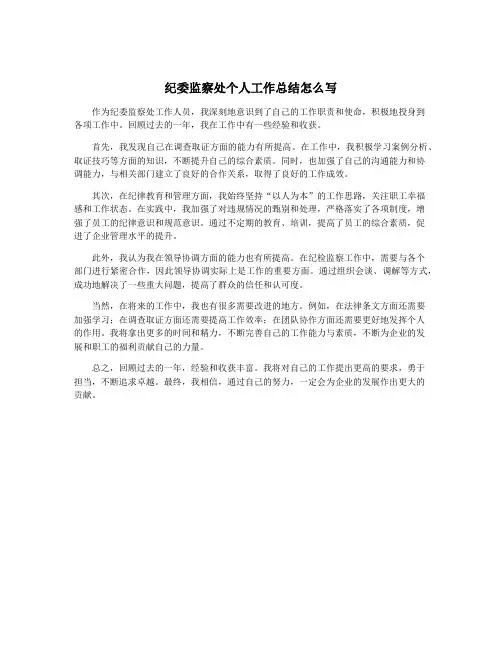纪委监察处个人工作总结怎么写
