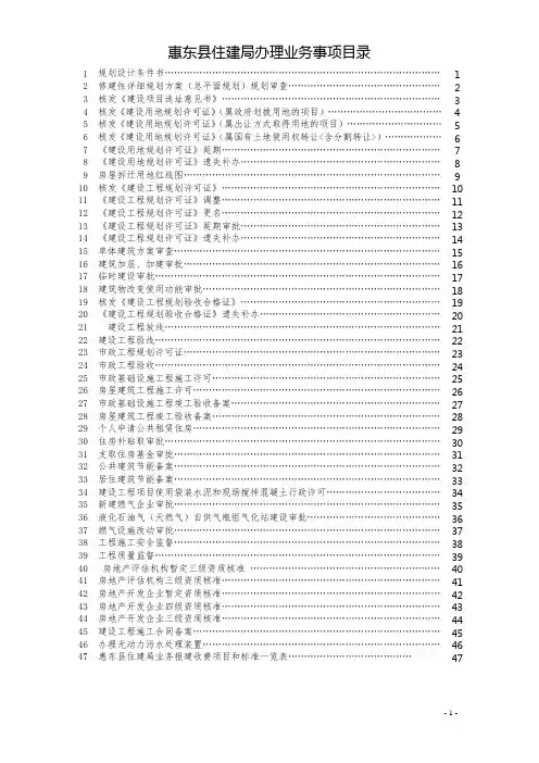 惠东县住建局办理业务事项目录