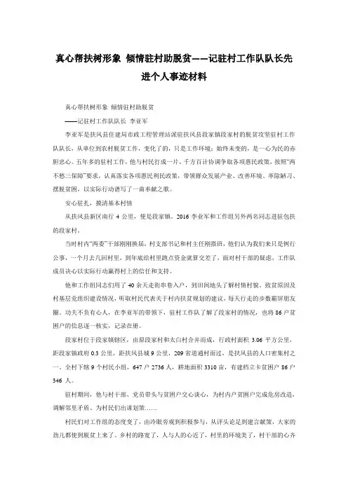 真心帮扶树形象 倾情驻村助脱贫——记驻村工作队队长先进个人事迹材料