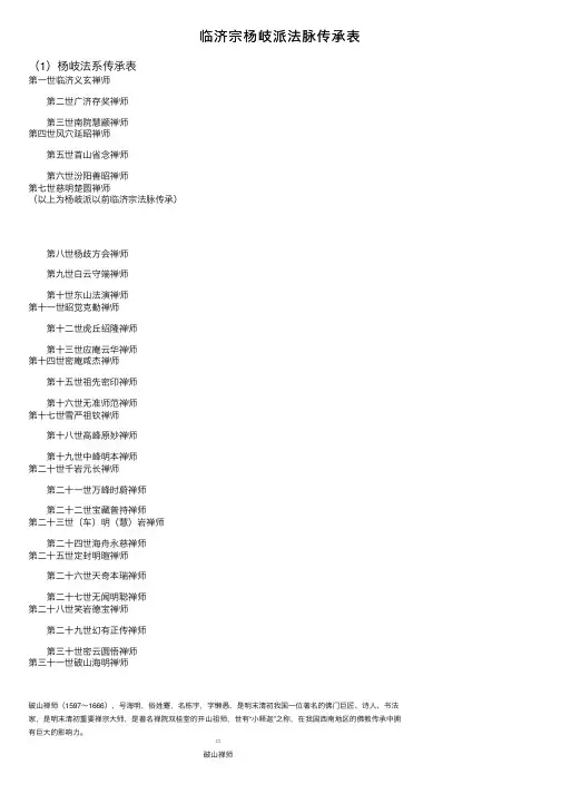 临济宗杨岐派法脉传承表