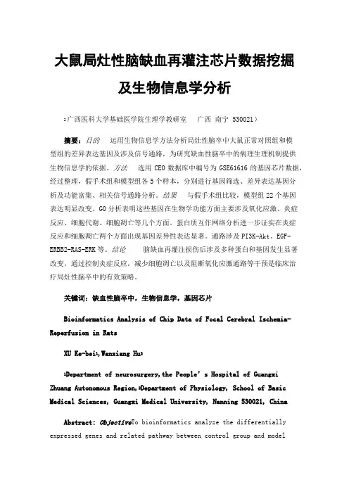 大鼠局灶性脑缺血再灌注芯片数据挖掘及生物信息学分析