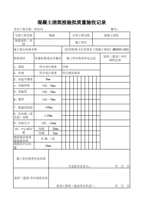 3混凝土浇筑检验批质量验收记录