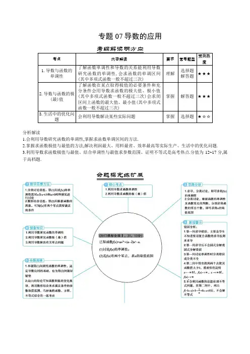 高考(2016-2018)数学(理)真题分项版解析——专题07导数的应用(解析版)