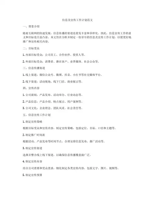信息及宣传工作计划范文