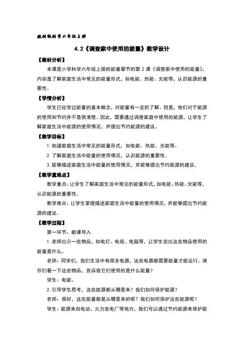 调查家中使用的能量教学设计