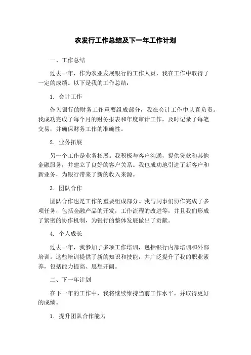 农发行工作总结及下一年工作计划