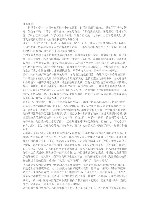 心理学作业-自我分析