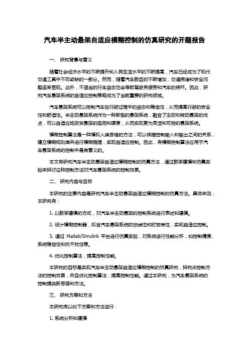 汽车半主动悬架自适应模糊控制的仿真研究的开题报告