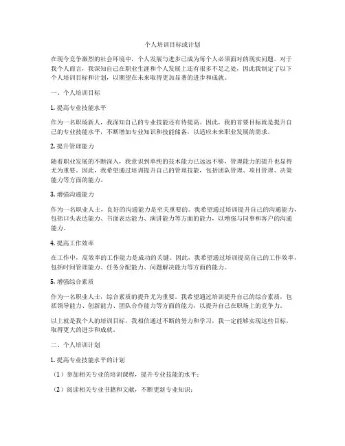个人培训目标或计划