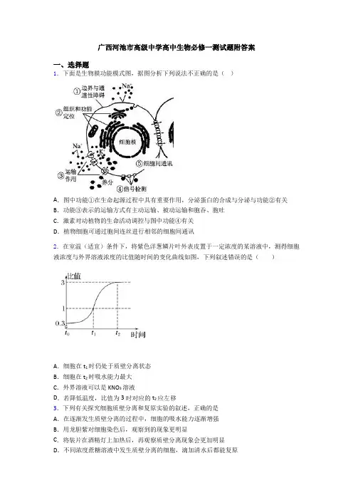 广西河池市高级中学高中生物必修一测试题附答案