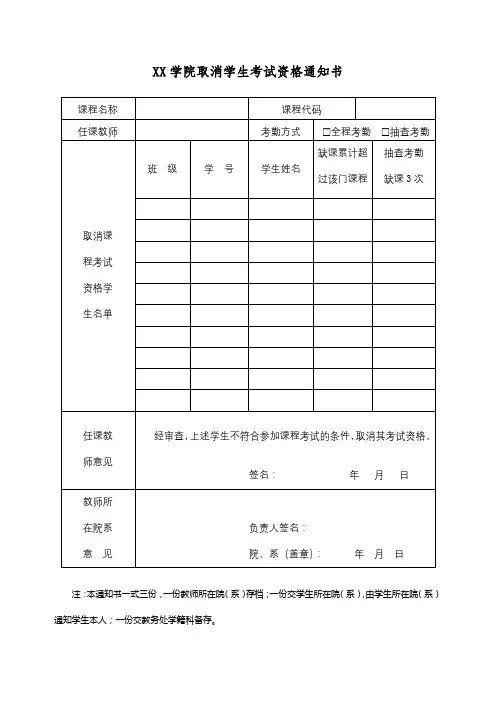 上海立信会计金融学院取消学生考试资格通知书【模板】
