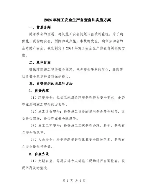 2024年施工安全生产自查自纠实施方案