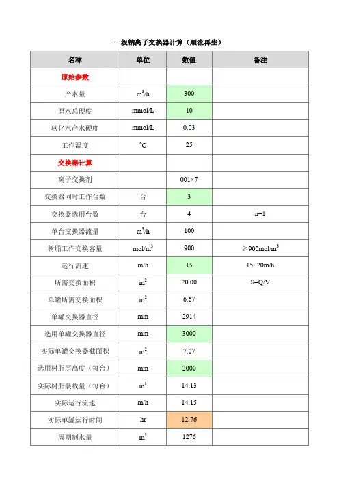 二级钠离子交换器计算书