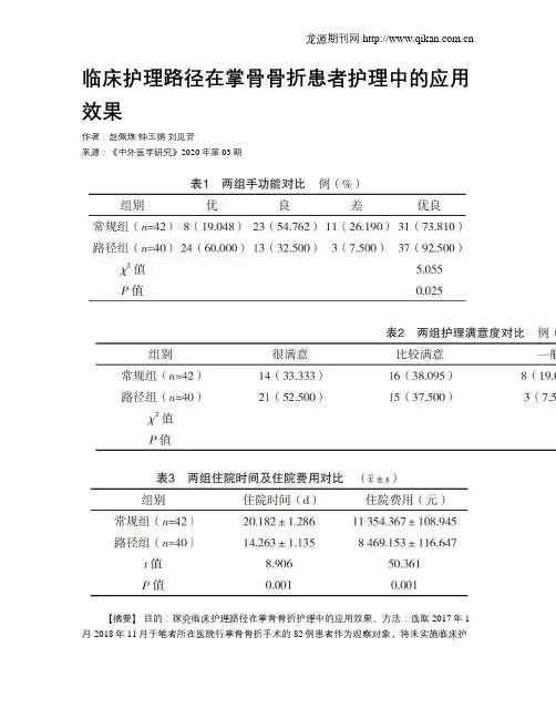 临床护理路径在掌骨骨折患者护理中的应用效果