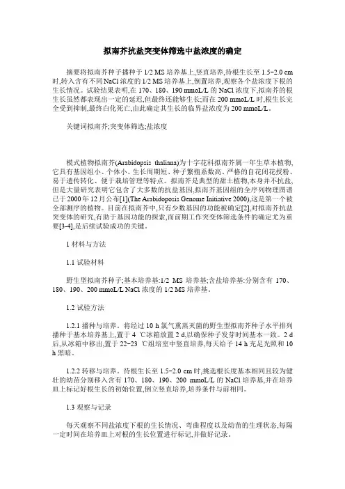 拟南芥抗盐突变体筛选中盐浓度的确定