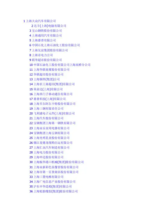 上海100强企业名单
