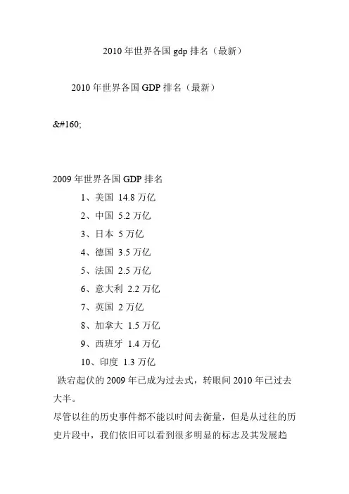 2010年世界各国gdp排名(最新)