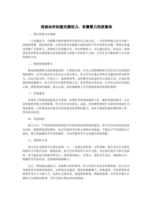 浅谈如何创建充满活力,有凝聚力的班集体