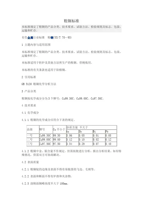 粗铜和阴极铜标准