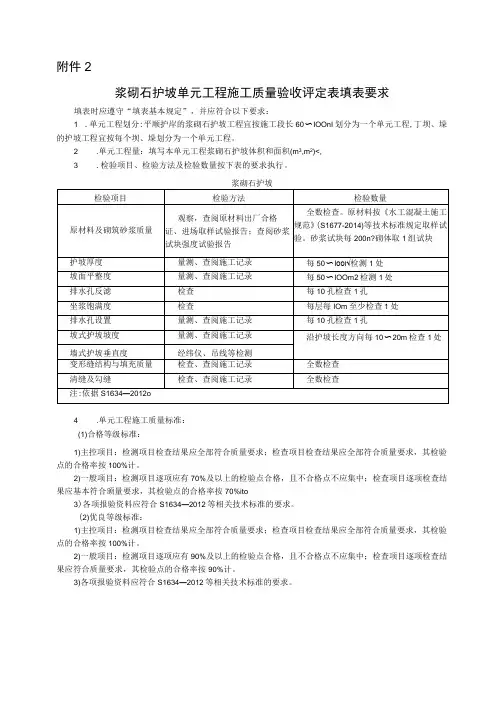 浆砌石护坡单元工程施工质量验收评定表