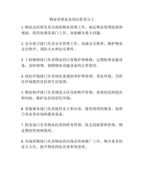 物业管理处各岗位职责分工