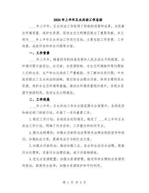 2024年上半年五水共治工作总结