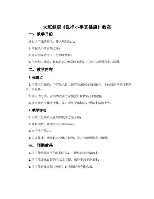 大班健康《洗净小手真健康》教案