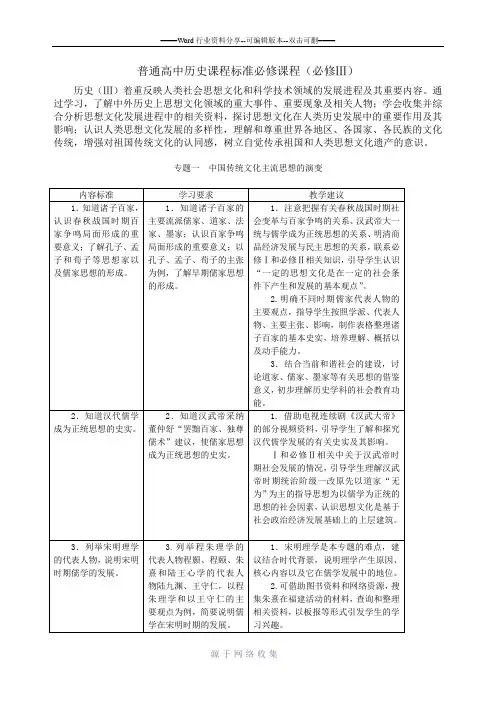 普通高中历史课程标准必修课程(必修Ⅲ)
