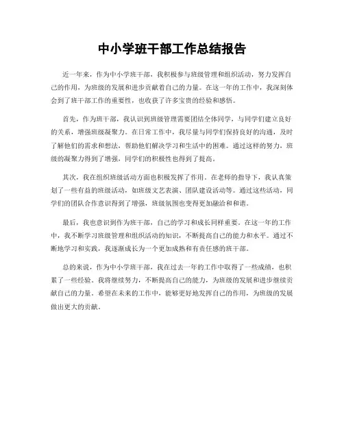 中小学班干部工作总结报告