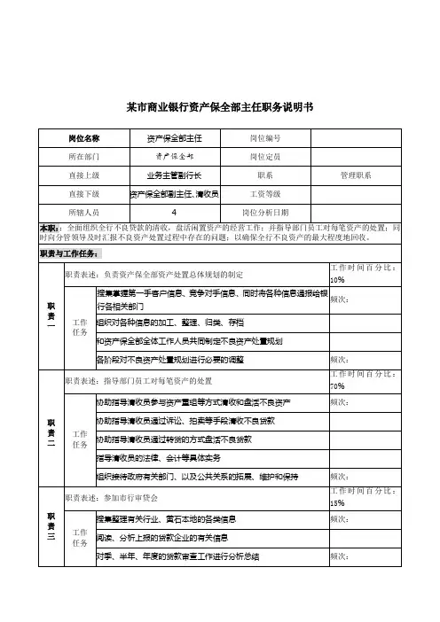 商业银行资产保全部门职位说明