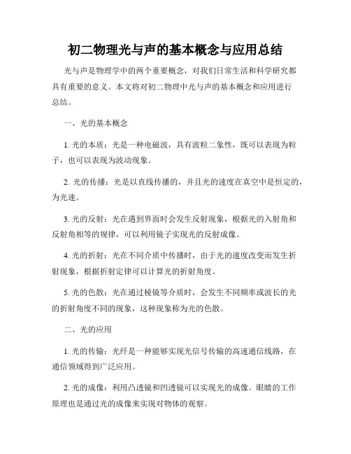 初二物理光与声的基本概念与应用总结