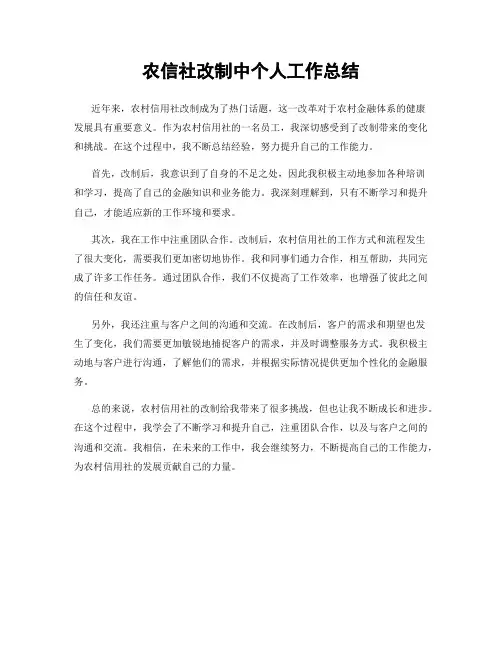 农信社改制中个人工作总结