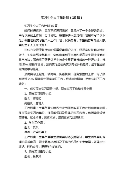 实习生个人工作计划（15篇）