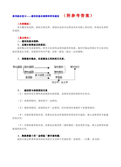 高考生物专题复习——遗传的基本规律和伴性遗传