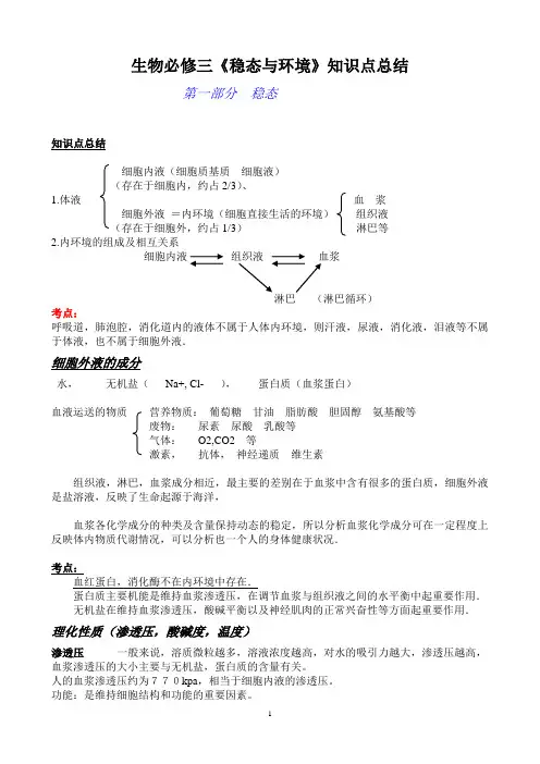 生物必修三知识点总结