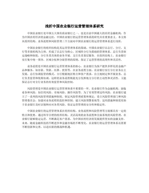 浅析中国农业银行运营管理体系研究