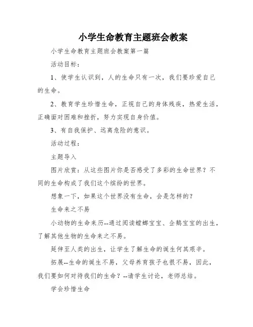 小学生命教育主题班会教案